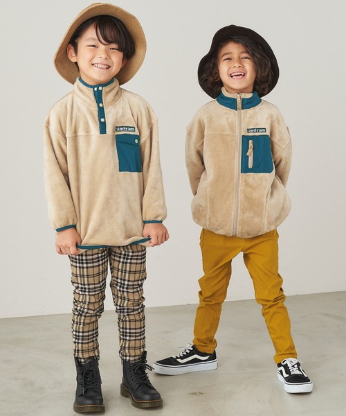 ＆yam（アンドヤム）の「ユニセックス両面シャギーフリーススタンドプルオーバー【親子お揃い/リンクコーデ】（ブルゾン・キッズ・パープル/ベージュ/ブラック・120-130cm/140-150cm/150-160cm/130-140cm/110-120cm）」の13枚目の写真