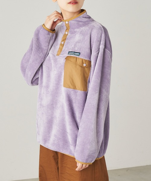 ＆yam（アンドヤム）の「ユニセックス両面シャギーフリーススタンドプルオーバー【親子お揃い/リンクコーデ】（ブルゾン・キッズ・パープル/ベージュ/ブラック・120-130cm/140-150cm/150-160cm/130-140cm/110-120cm）」の10枚目の写真