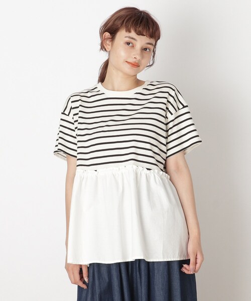 Cutie Blonde(キューティーブロンド)の「◆【S-L】裾布帛切り替えアソートプルオーバー(Tシャツ/カットソー・レディース・チャコールグレー/ホワイト系5/ベージュ系2/カーキ・02/01/03)」の2枚目の写真