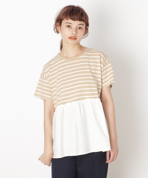 Cutie Blonde(キューティーブロンド)の「◆【S-L】裾布帛切り替えアソートプルオーバー(Tシャツ/カットソー・レディース・チャコールグレー/ホワイト系5/ベージュ系2/カーキ・02/01/03)」の3枚目の写真