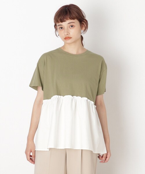 Cutie Blonde(キューティーブロンド)の「◆【S-L】裾布帛切り替えアソートプルオーバー(Tシャツ/カットソー・レディース・チャコールグレー/ホワイト系5/ベージュ系2/カーキ・02/01/03)」の4枚目の写真