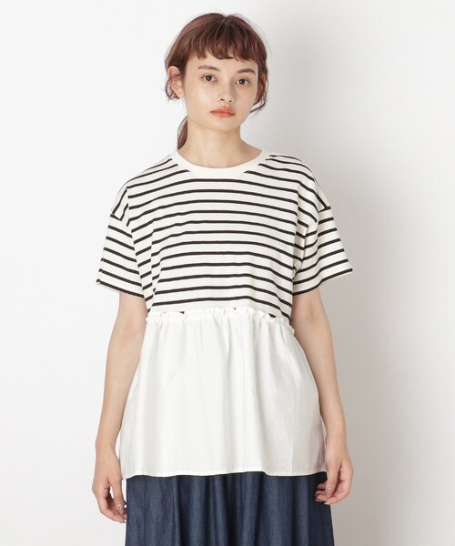 Cutie Blonde(キューティーブロンド)の「◆【S-L】裾布帛切り替えアソートプルオーバー(Tシャツ/カットソー・レディース・チャコールグレー/ホワイト系5/ベージュ系2/カーキ・02/01/03)」の5枚目の写真