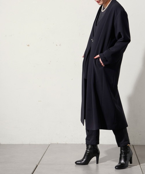 ear PAPILLONNER(イアパピヨネ)の「【SUM1 STYLE(スミ スタイル)】ボタンロングジャケット(ノーカラージャケット・レディース・ブラック・FREE)」の9枚目の写真