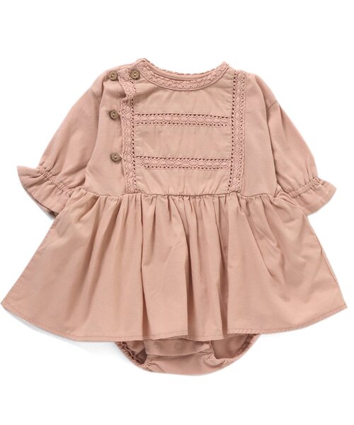 Ampersand（アンパサンド）の「/異素材レース切替ワンピロンパース（ロンパース・キッズ・ブラウン/アイボリー/ピンク・70/80/60）」の3枚目の写真