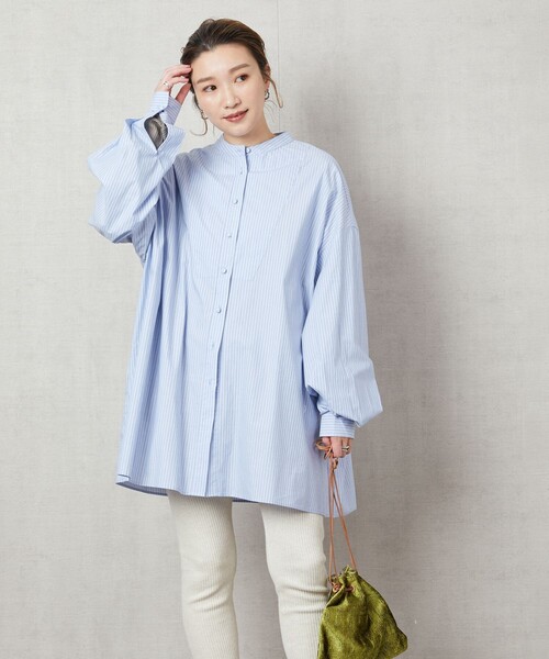 FREAK'S STORE（フリークスストア）の「【限定展開】ボリューム袖ブロードシャツ（シャツ/ブラウス・レディース・ホワイト/ブラック/ベージュ/サックスブルー/ブルー/ストライプ/ピンク/イエロー・ﾌﾘ-）」の4枚目の写真