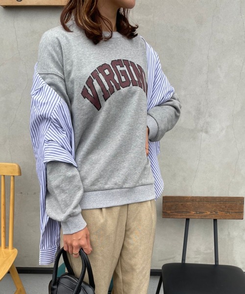 rectangle by ryon(レクタングルバイリョン)の「【rectangle by ryon】カレッジロゴプルオーバー(スウェット・レディース・グレー/カーキ/ピンク・FREE)」の7枚目の写真