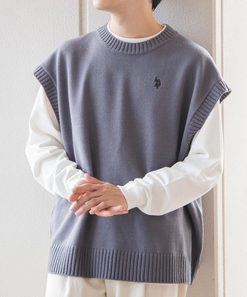 U.S. POLO ASSN.（ユーエスポロアッスン）の「∴WEGO/U.S. POLO ASSN. 別注 ルーズニットベスト（ベスト・メンズ・ダークグリーン/ベージュ/ブルー系その他/スミクロ/グリーン・MEDIUM/LARGE）」の5枚目の写真