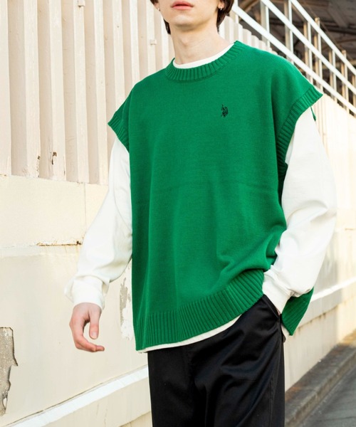 U.S. POLO ASSN.（ユーエスポロアッスン）の「∴WEGO/U.S. POLO ASSN. 別注 ルーズニットベスト（ベスト・メンズ・ダークグリーン/ベージュ/ブルー系その他/スミクロ/グリーン・MEDIUM/LARGE）」の19枚目の写真