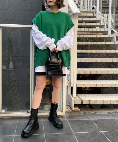 U.S. POLO ASSN.（ユーエスポロアッスン）の「∴WEGO/U.S. POLO ASSN. 別注 ルーズニットベスト（ベスト・メンズ・ダークグリーン/ベージュ/ブルー系その他/スミクロ/グリーン・MEDIUM/LARGE）」の20枚目の写真