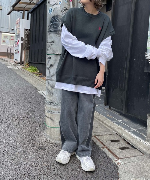 U.S. POLO ASSN.（ユーエスポロアッスン）の「∴WEGO/U.S. POLO ASSN. 別注 ルーズニットベスト（ベスト・メンズ・ダークグリーン/ベージュ/ブルー系その他/スミクロ/グリーン・MEDIUM/LARGE）」の16枚目の写真