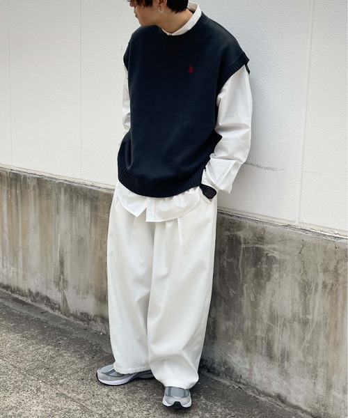 U.S. POLO ASSN.（ユーエスポロアッスン）の「∴WEGO/U.S. POLO ASSN. 別注 ルーズニットベスト（ベスト・メンズ・ダークグリーン/ベージュ/ブルー系その他/スミクロ/グリーン・MEDIUM/LARGE）」の14枚目の写真