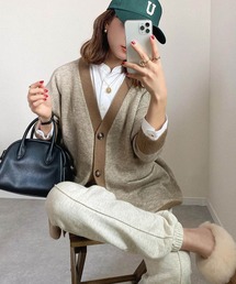 バイカラーニットカーディガン