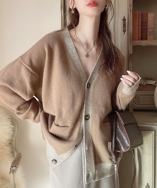 La-gemme（ラジェム）の「バイカラーニットカーディガン（カーディガン