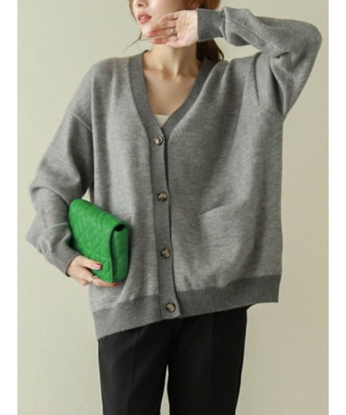 La-gemme（ラジェム）の「バイカラーニットカーディガン（カーディガン/ボレロ・レディース・ブラック/グレー/ベージュ/ブラウン/ブルーグリーン/ダークブラウン・フリー）」の3枚目の写真