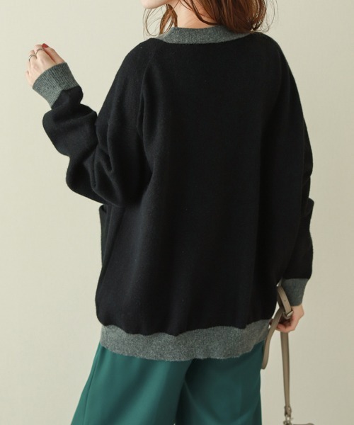 La-gemme（ラジェム）の「バイカラーニットカーディガン（カーディガン/ボレロ・レディース・ブラック/グレー/ベージュ/ブラウン/ブルーグリーン/ダークブラウン・フリー）」の21枚目の写真