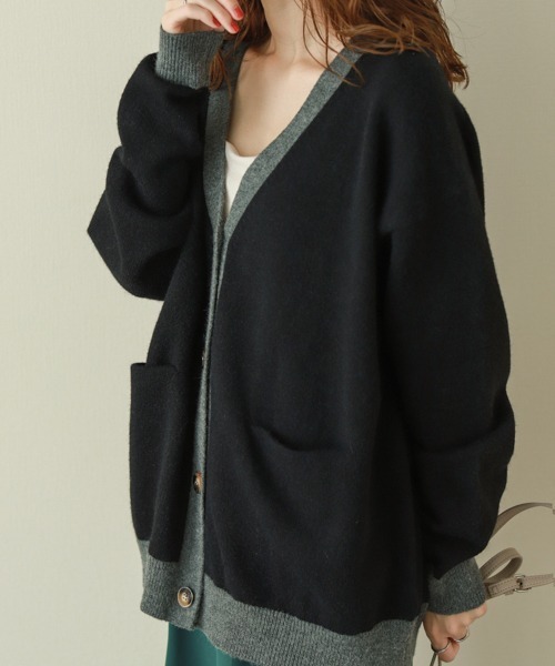 La-gemme（ラジェム）の「バイカラーニットカーディガン（カーディガン/ボレロ・レディース・ブラック/グレー/ベージュ/ブラウン/ブルーグリーン/ダークブラウン・フリー）」の10枚目の写真