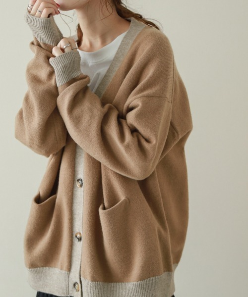 La-gemme（ラジェム）の「バイカラーニットカーディガン（カーディガン/ボレロ・レディース・ブラック/グレー/ベージュ/ブラウン/ブルーグリーン/ダークブラウン・フリー）」の14枚目の写真