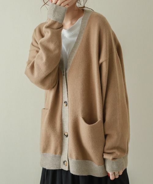 La-gemme（ラジェム）の「バイカラーニットカーディガン（カーディガン/ボレロ・レディース・ブラック/グレー/ベージュ/ブラウン/ブルーグリーン/ダークブラウン・フリー）」の11枚目の写真