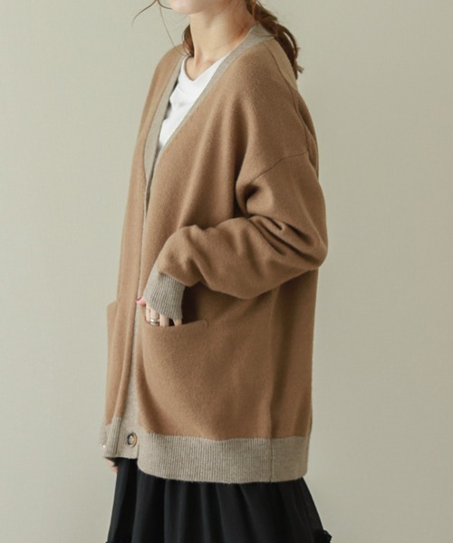 La-gemme（ラジェム）の「バイカラーニットカーディガン（カーディガン/ボレロ・レディース・ブラック/グレー/ベージュ/ブラウン/ブルーグリーン/ダークブラウン・フリー）」の22枚目の写真