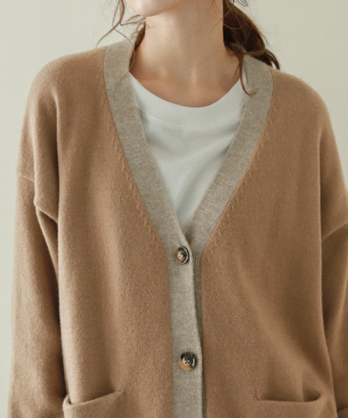 La-gemme（ラジェム）の「バイカラーニットカーディガン（カーディガン/ボレロ・レディース・ブラック/グレー/ベージュ/ブラウン/ブルーグリーン/ダークブラウン・フリー）」の18枚目の写真