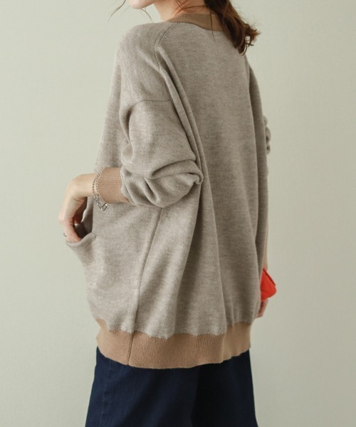 La-gemme（ラジェム）の「バイカラーニットカーディガン（カーディガン/ボレロ・レディース・ブラック/グレー/ベージュ/ブラウン/ブルーグリーン/ダークブラウン・フリー）」の19枚目の写真