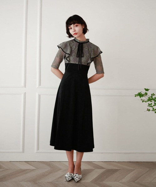 Leja（レジャ）の「【LEJA】リボン付き配色ベロアレース結婚式ハイ  