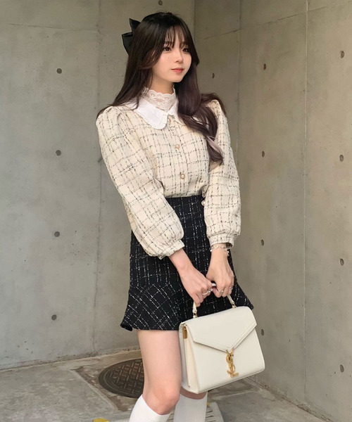 titty&Co. PETIT by poyo(ティティーアンドコープティバイポヨ)の「【ファッションインフルエンサーPOYO×titty&Co.PETIT】ツイードシャツジャケット(シャツ/ブラウス・レディース・アイボリー・FREE)」の2枚目の写真