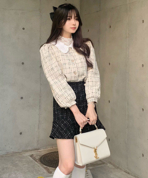 titty&Co. PETIT by poyo(ティティーアンドコープティバイポヨ)の「【ファッションインフルエンサーPOYO×titty&Co.PETIT】ツイードシャツジャケット(シャツ/ブラウス・レディース・アイボリー・FREE)」の3枚目の写真