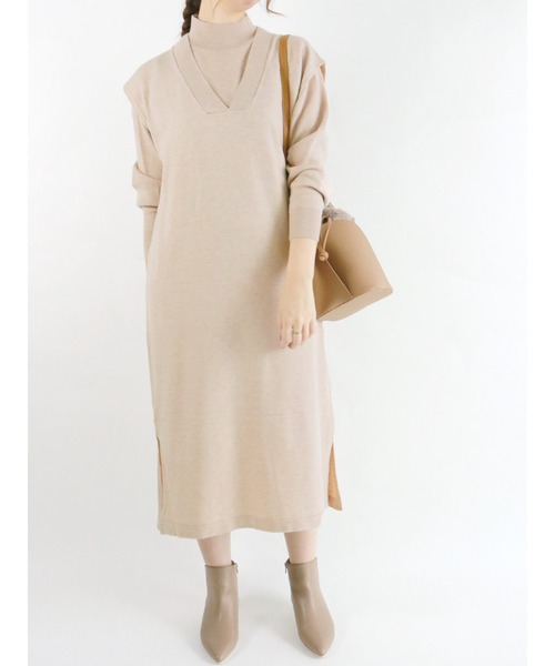 Te chichi（テチチ）の「ショートニット×ベストワンピースセット（ワンピース・レディース・ベージュ/ネイビー/ミント・ﾌﾘ-）」の2枚目の写真