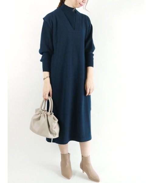 Te chichi（テチチ）の「ショートニット×ベストワンピースセット（ワンピース・レディース・ベージュ/ネイビー/ミント・ﾌﾘ-）」の3枚目の写真