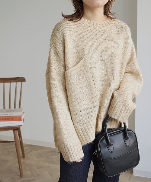 HER CLOSET(ハークローゼット)の「【shemoshelly】ビッグポケットニットプルオーバー(ニット/セーター・レディース・ブラック/ベージュ/ブラウン・M)」の7枚目の写真