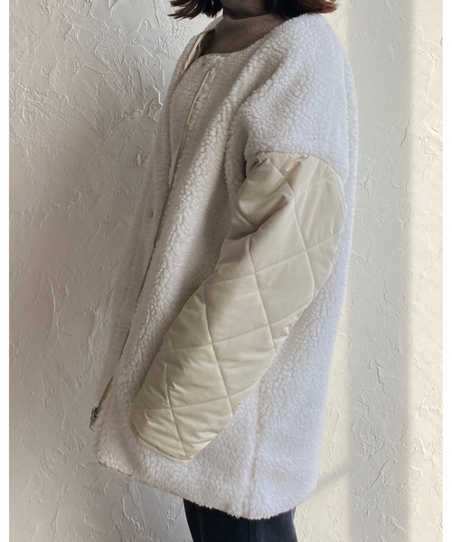 She's Closet（シーズクローゼット）の「ボアキルティングリバーシブル中綿ミドル丈ノーカラーコート（ノーカラーコート・レディース・ブラック/アイボリー/カーキ/グレイッシュベージュ・FREE）」の13枚目の写真