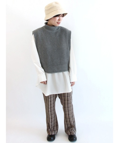ehka sopo（エヘカソポ）の「無地／チェックアソート裾フレアパンツ（その他パンツ・レディース・ブラック/ベージュ/ブラウン/グレー/ブルー/グリーン・ﾌﾘ-）」の9枚目の写真