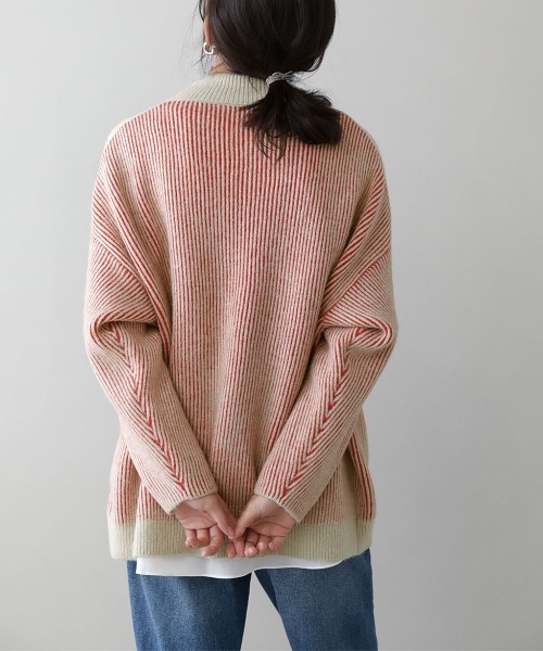 Bou Jeloud(ブージュルード)の「配色リブ編みニット(ニット/セーター・レディース・ネイビー/ブラウン/オレンジ/グリーン・FREE)」の4枚目の写真