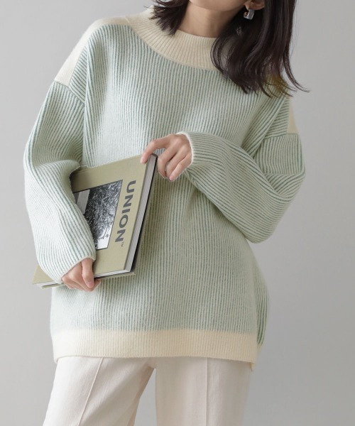 Bou Jeloud(ブージュルード)の「配色リブ編みニット(ニット/セーター・レディース・ネイビー/ブラウン/オレンジ/グリーン・FREE)」の2枚目の写真