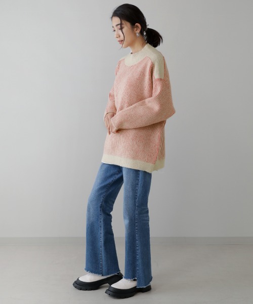 Bou Jeloud(ブージュルード)の「配色リブ編みニット(ニット/セーター・レディース・ネイビー/ブラウン/オレンジ/グリーン・FREE)」の11枚目の写真