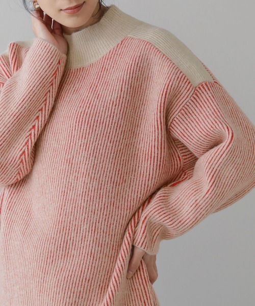 Bou Jeloud(ブージュルード)の「配色リブ編みニット(ニット/セーター・レディース・ネイビー/ブラウン/オレンジ/グリーン・FREE)」の12枚目の写真