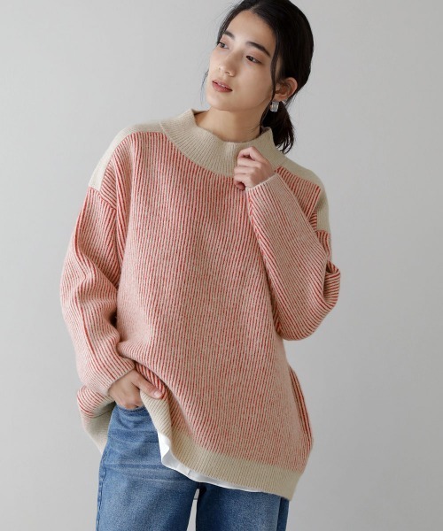 Bou Jeloud(ブージュルード)の「配色リブ編みニット(ニット/セーター・レディース・ネイビー/ブラウン/オレンジ/グリーン・FREE)」の13枚目の写真