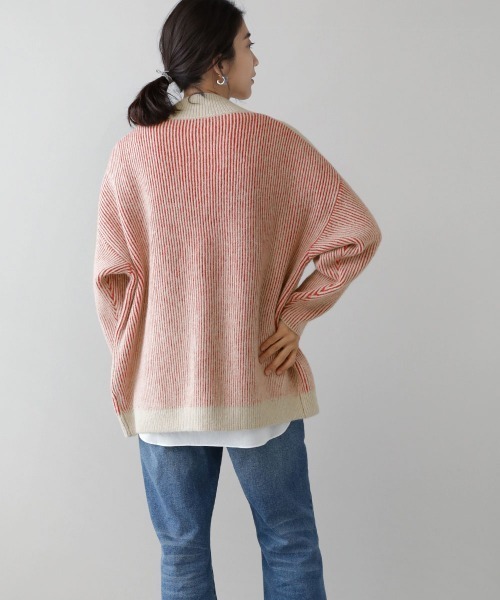 Bou Jeloud(ブージュルード)の「配色リブ編みニット(ニット/セーター・レディース・ネイビー/ブラウン/オレンジ/グリーン・FREE)」の14枚目の写真