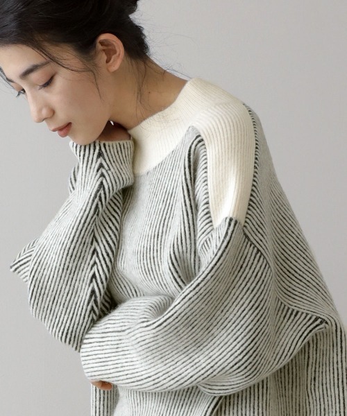 Bou Jeloud(ブージュルード)の「配色リブ編みニット(ニット/セーター・レディース・ネイビー/ブラウン/オレンジ/グリーン・FREE)」の18枚目の写真