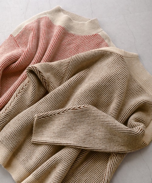 Bou Jeloud(ブージュルード)の「配色リブ編みニット(ニット/セーター・レディース・ネイビー/ブラウン/オレンジ/グリーン・FREE)」の7枚目の写真