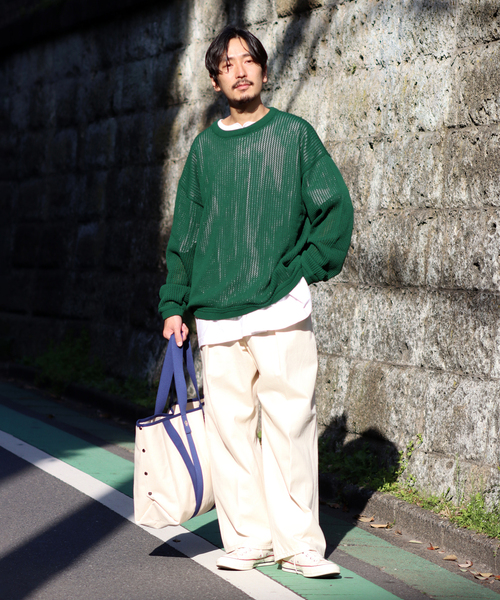 JOURNAL STANDARD(ジャーナルスタンダード)の「透かし編み ポリ クルーネック ニット(ニット/セーター・メンズ・グリーン/イエロー/レッド/ベージュ/ブラック・LARGE/MEDIUM)」の7枚目の写真