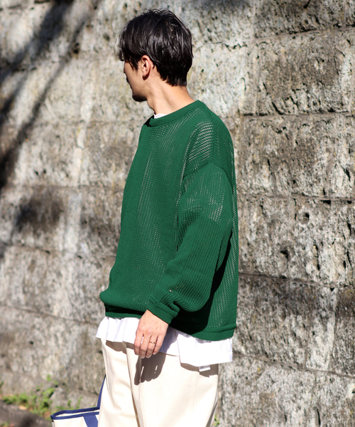 JOURNAL STANDARD(ジャーナルスタンダード)の「透かし編み ポリ クルーネック ニット(ニット/セーター・メンズ・グリーン/イエロー/レッド/ベージュ/ブラック・LARGE/MEDIUM)」の9枚目の写真