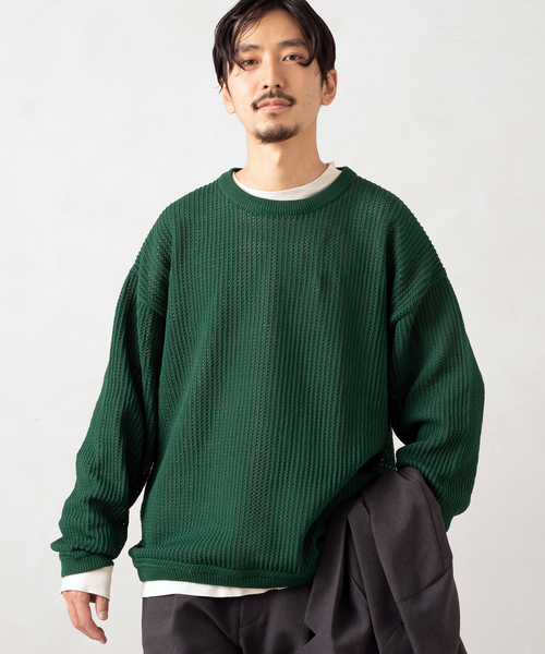 JOURNAL STANDARD(ジャーナルスタンダード)の「透かし編み ポリ クルーネック ニット(ニット/セーター・メンズ・グリーン/イエロー/レッド/ベージュ/ブラック・LARGE/MEDIUM)」の15枚目の写真