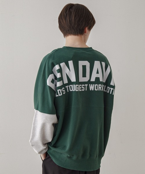 JUNRED(ジュンレッド)の「【ビッグシルエット】BEN DAVIS バイカラー裏毛スウェット(スウェット・メンズ・ホワイト/グリーン・M/L/LL)」の2枚目の写真