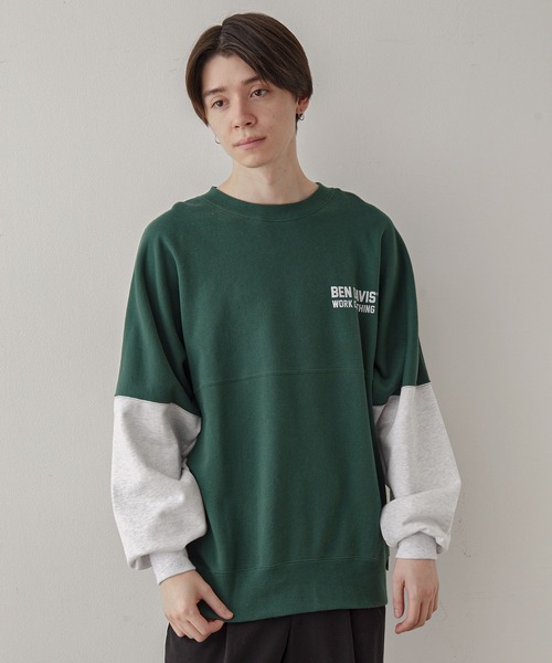 JUNRED(ジュンレッド)の「【ビッグシルエット】BEN DAVIS バイカラー裏毛スウェット(スウェット・メンズ・ホワイト/グリーン・M/L/LL)」の8枚目の写真