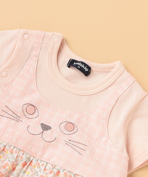 kladskap（クレードスコープ）の「ネコ顔ワンピース風半袖カバーオール（ロンパース・キッズ・サックスブルー/ライトピンク・70cm/80ｃｍ）」の7枚目の写真