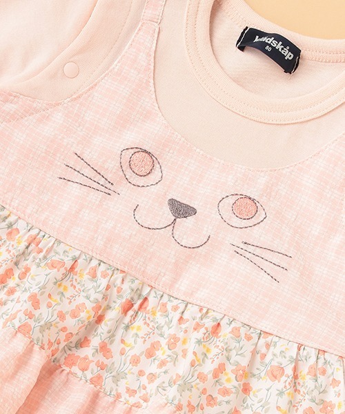 kladskap（クレードスコープ）の「ネコ顔ワンピース風半袖カバーオール（ロンパース・キッズ・サックスブルー/ライトピンク・70cm/80ｃｍ）」の12枚目の写真