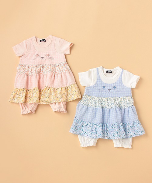 kladskap（クレードスコープ）の「ネコ顔ワンピース風半袖カバーオール（ロンパース・キッズ・サックスブルー/ライトピンク・70cm/80ｃｍ）」の11枚目の写真