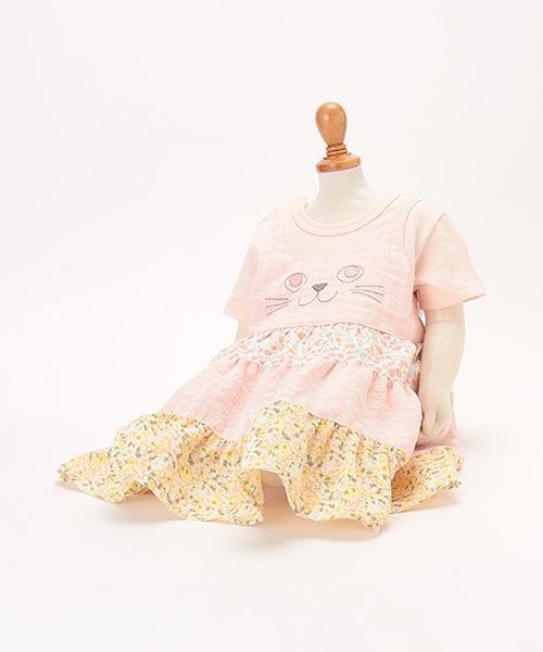 kladskap（クレードスコープ）の「ネコ顔ワンピース風半袖カバーオール（ロンパース・キッズ・サックスブルー/ライトピンク・70cm/80ｃｍ）」の5枚目の写真